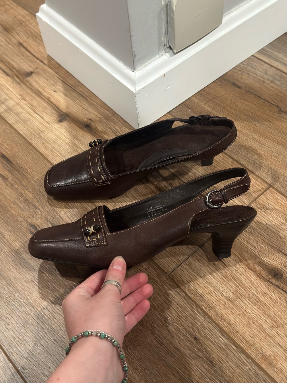 AEROSOLES Vintage 90s Chic Y2k Brown Leather Slingback Kitten Heels | Size 7.5